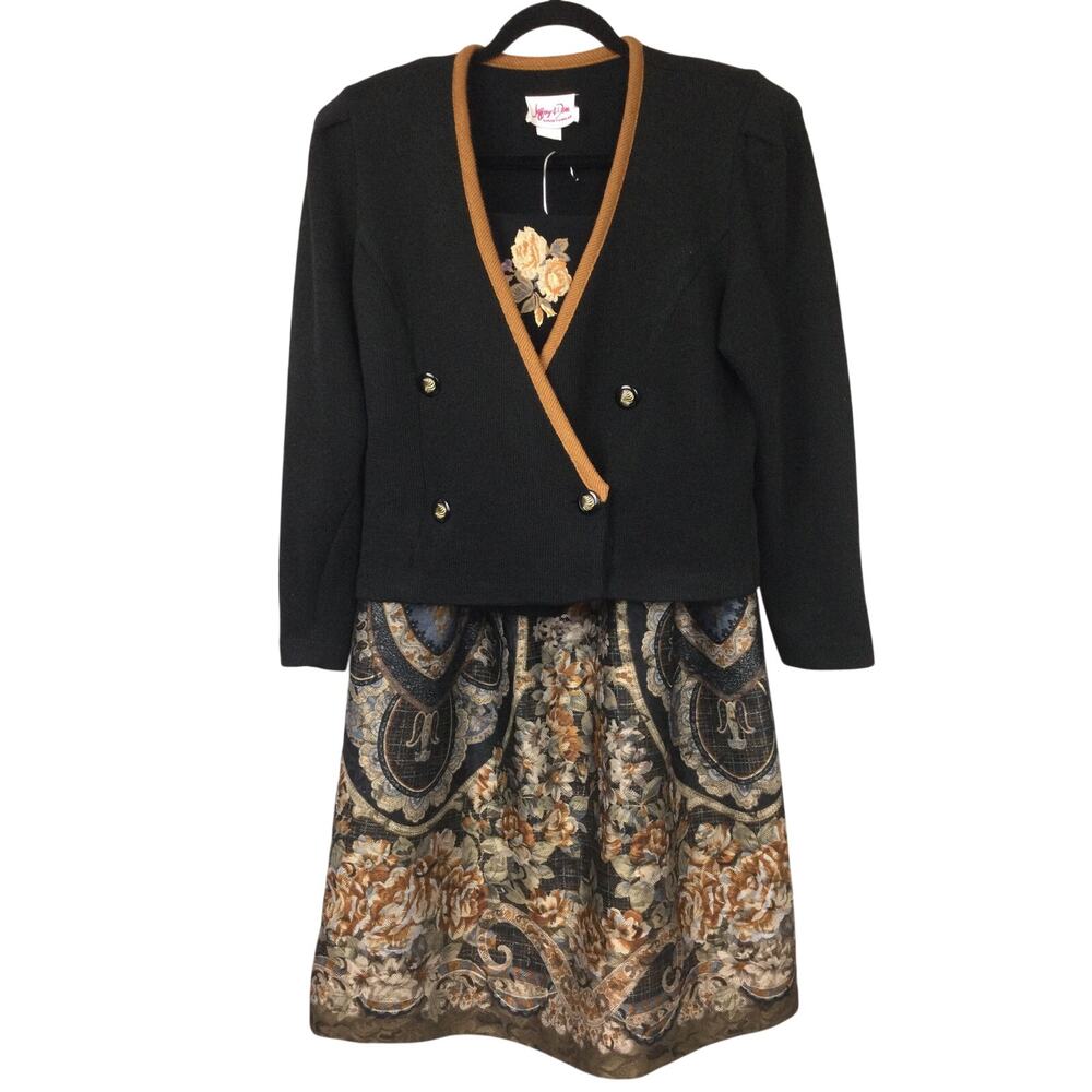Jeffrey & Dara 90s Dark Academia Embroidered Knit Jacket Paisley Skirt Set 10
